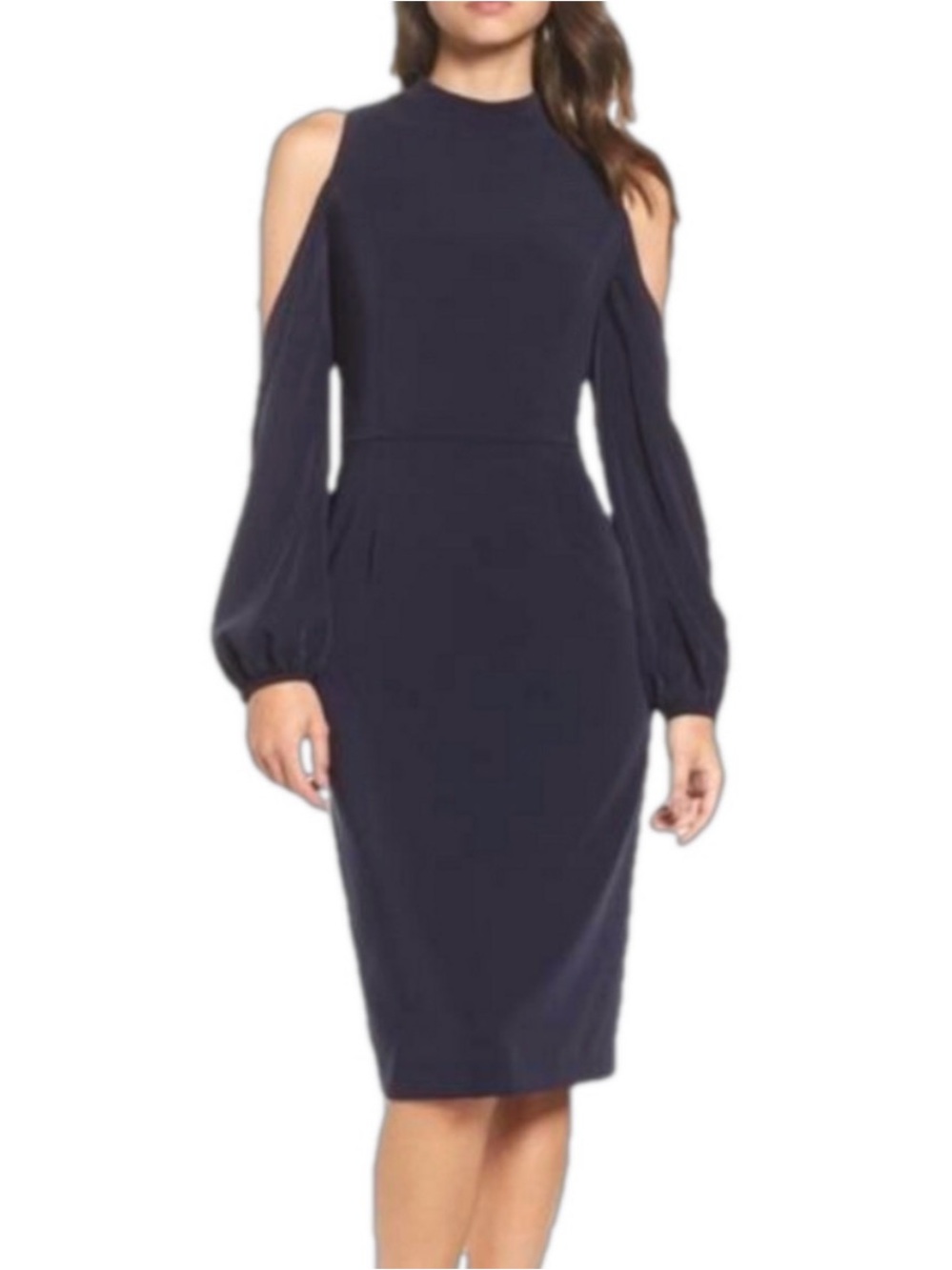 Maggy London Navy Cold-Shoulder Balloon-Sleeve Dress